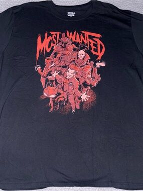 Funko Black Tee with Red "Most Wanted" Character Graphic